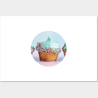 Sweet Cupcake Birthday Gift - Mint Green Pink and Blue Frosting Posters and Art